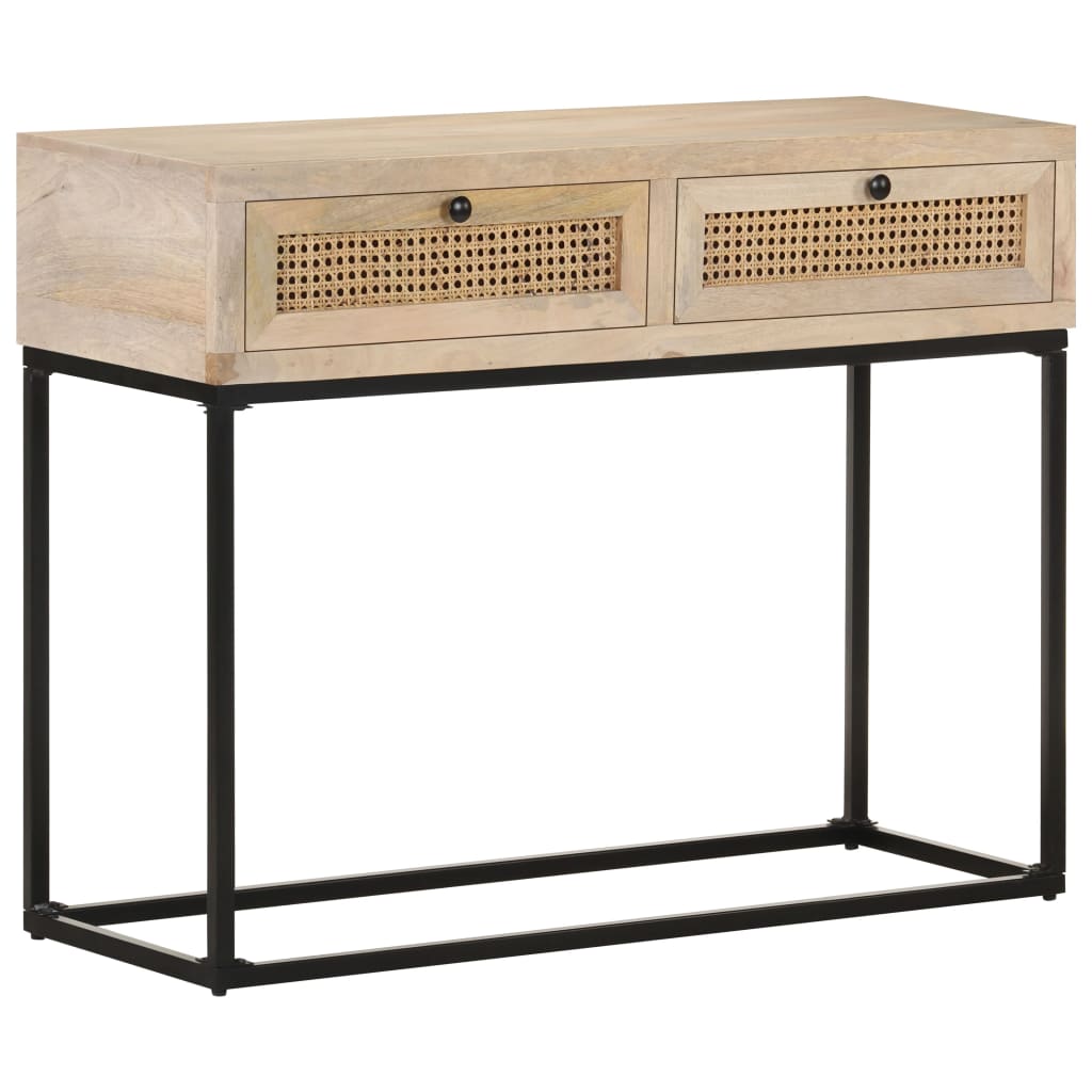 Console Table 100x35x76 cm Solid Mango Wood and Natural Cane - OLBRIT