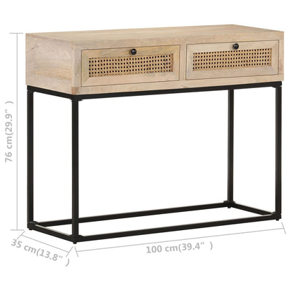 Console Table 100x35x76 cm Solid Mango Wood and Natural Cane - OLBRIT