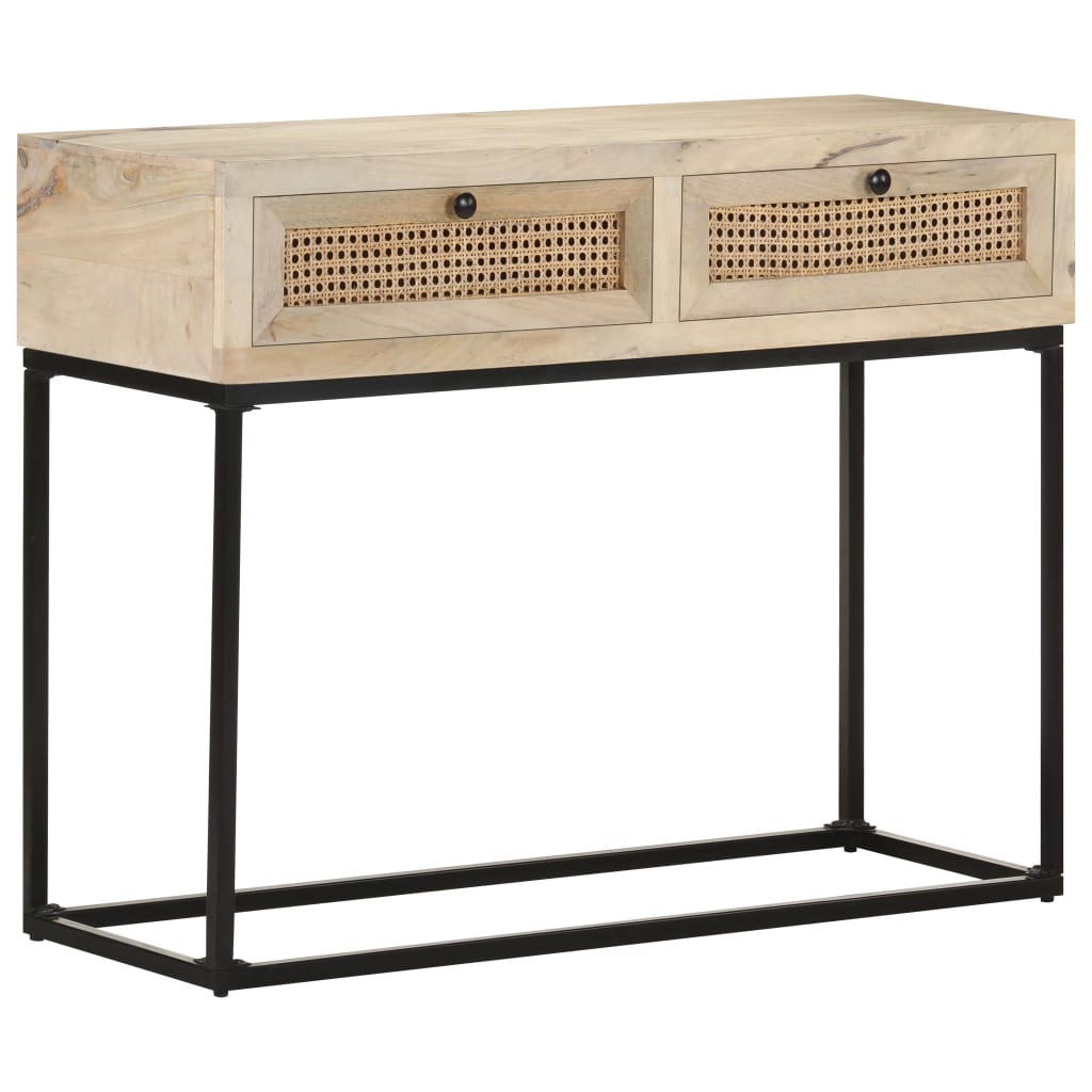 Console Table 100x35x76 cm Solid Mango Wood and Natural Cane - OLBRIT