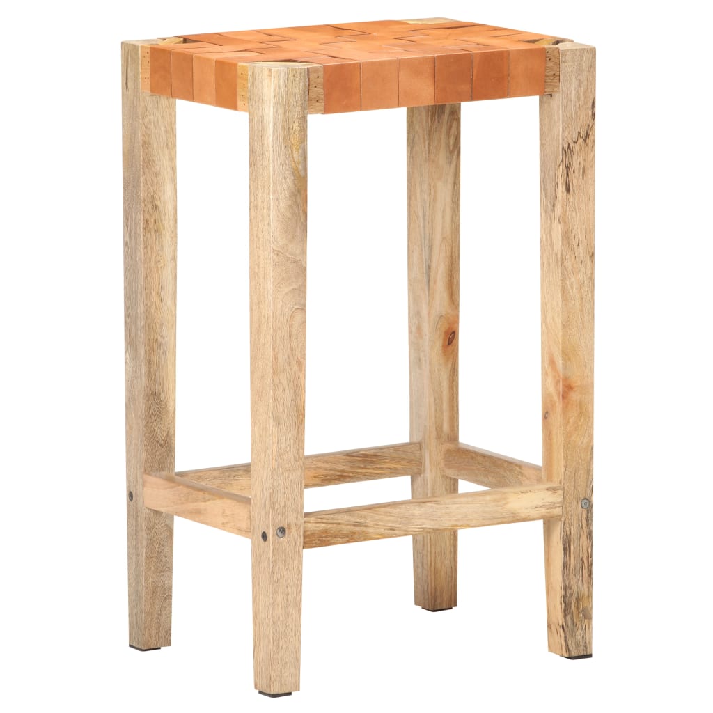 Bar Stools 2 pcs Brown Real Leather 75 cm - OLBRIT