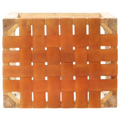 Bar Stools 2 pcs Brown Real Leather 75 cm - OLBRIT