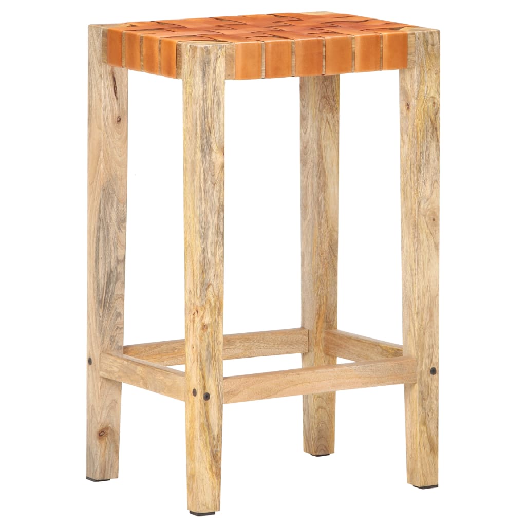 Bar Stools 2 pcs Brown Real Leather 75 cm - OLBRIT