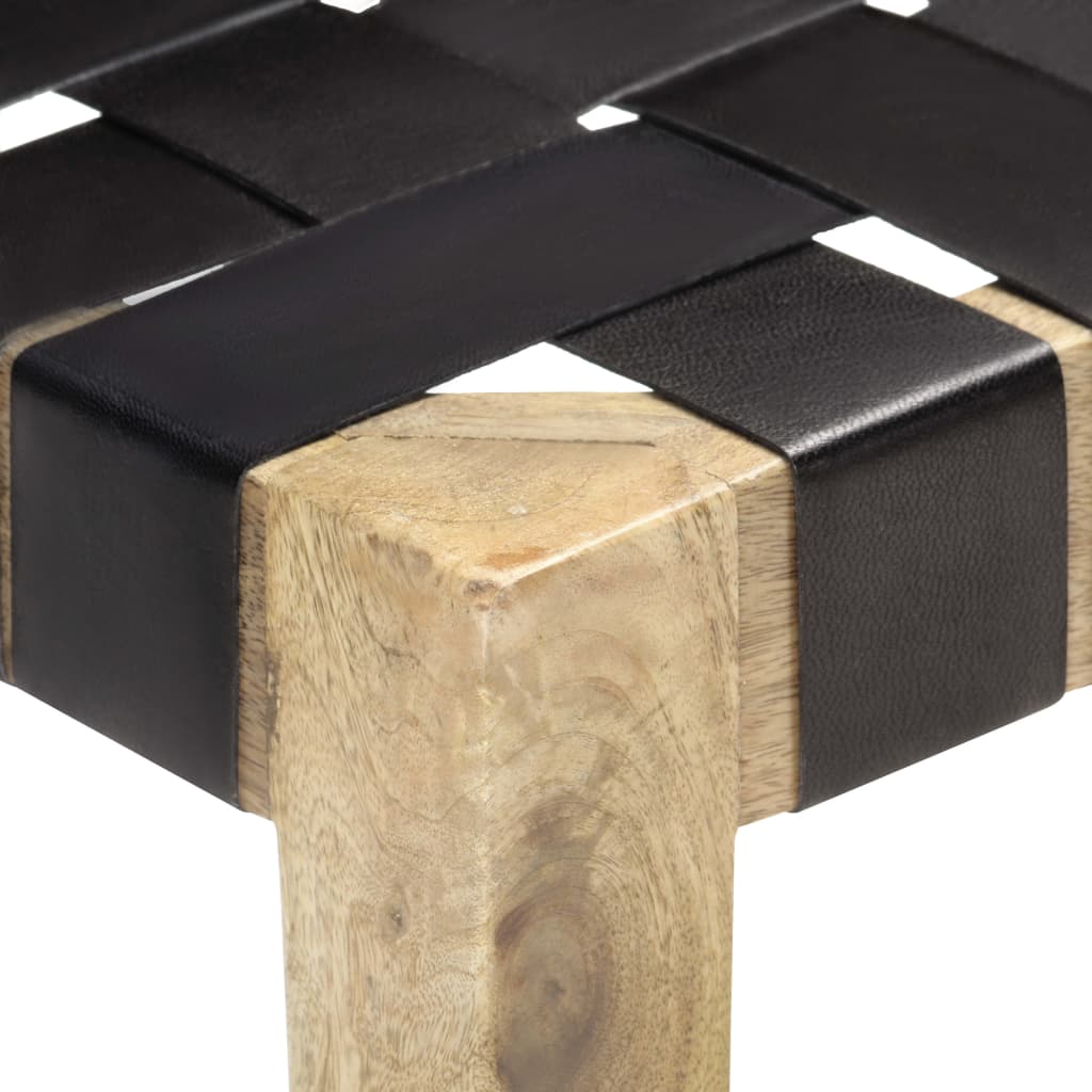 Stool Black Real Leather and Solid Mango Wood - OLBRIT