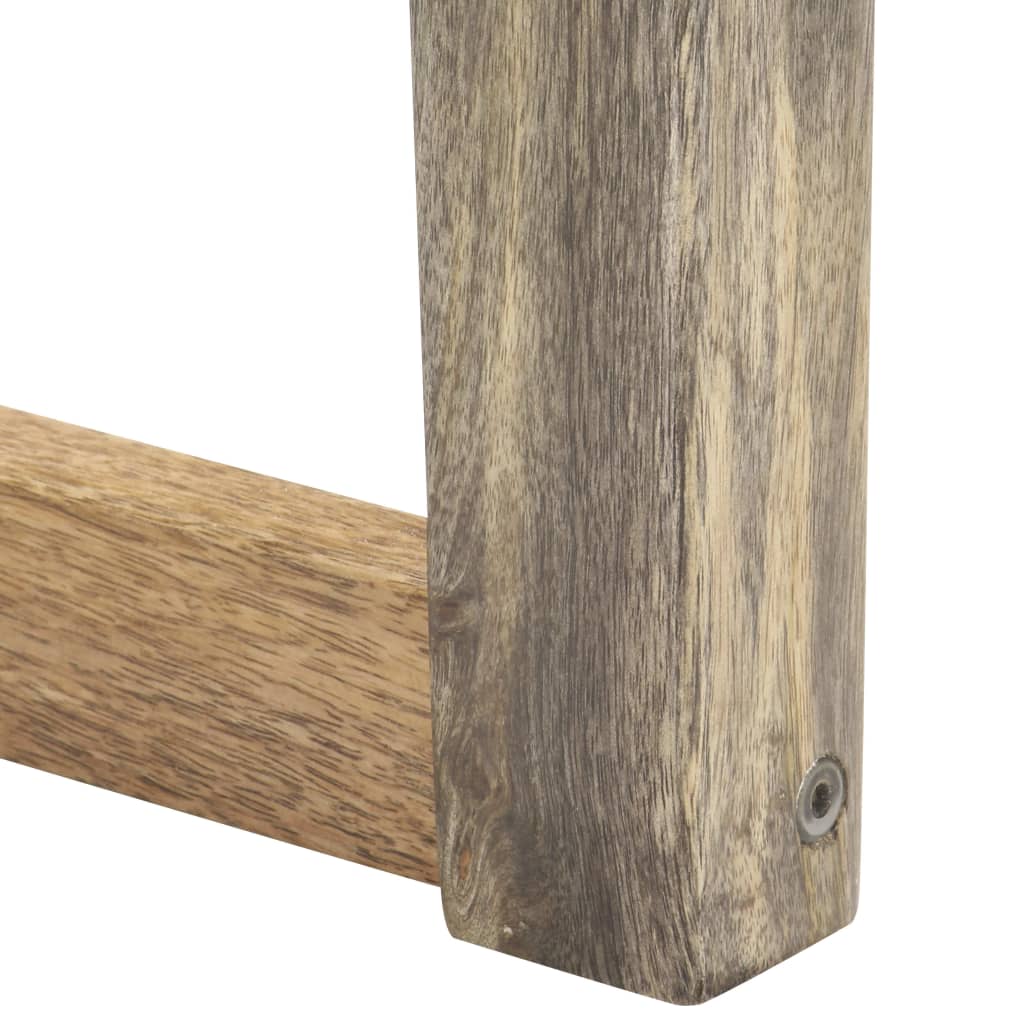 Stool Black Real Leather and Solid Mango Wood - OLBRIT