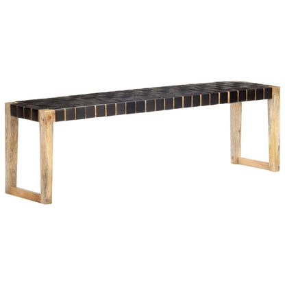 Bench 150 cm Black Real Leather and Solid Mango Wood - OLBRIT