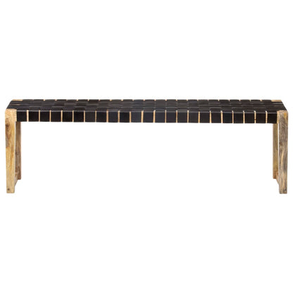 Bench 150 cm Black Real Leather and Solid Mango Wood - OLBRIT