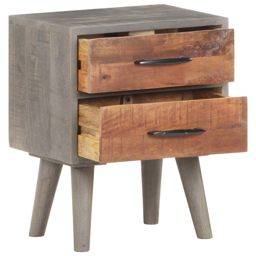 Bedside Cabinet Grey 40x30x50 cm Solid Rough Mango Wood - OLBRIT