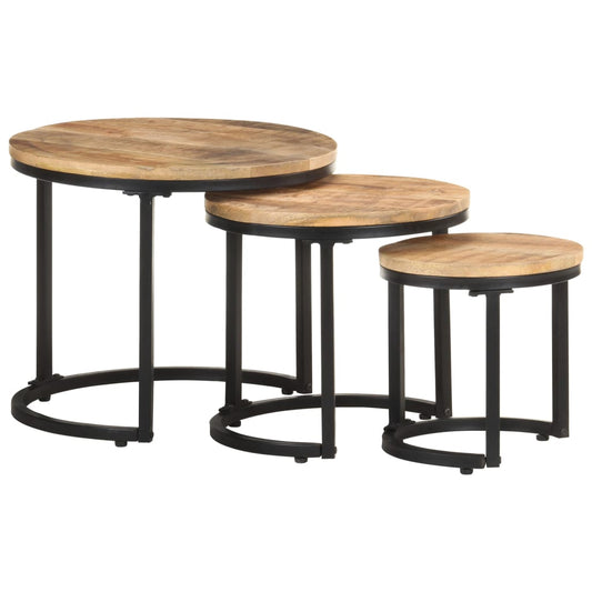 Side Tables 3 pcs Rough Mango Wood - OLBRIT