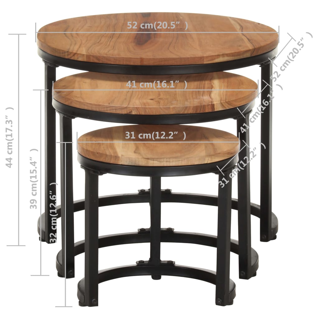 Side Tables 3 pcs Solid Acacia Wood - OLBRIT