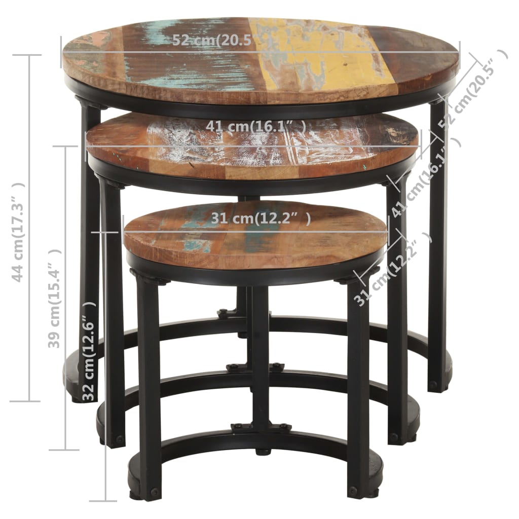 Side Tables 3 pcs Solid Reclaimed Wood - OLBRIT