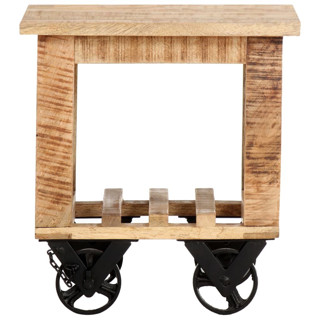 Side Table with Wheels 40x40x42 cm Rough Mango Wood - OLBRIT