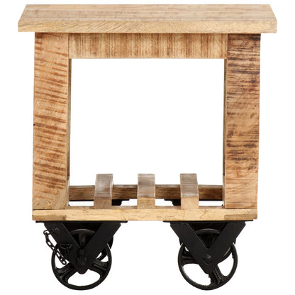 Side Table with Wheels 40x40x42 cm Rough Mango Wood - OLBRIT