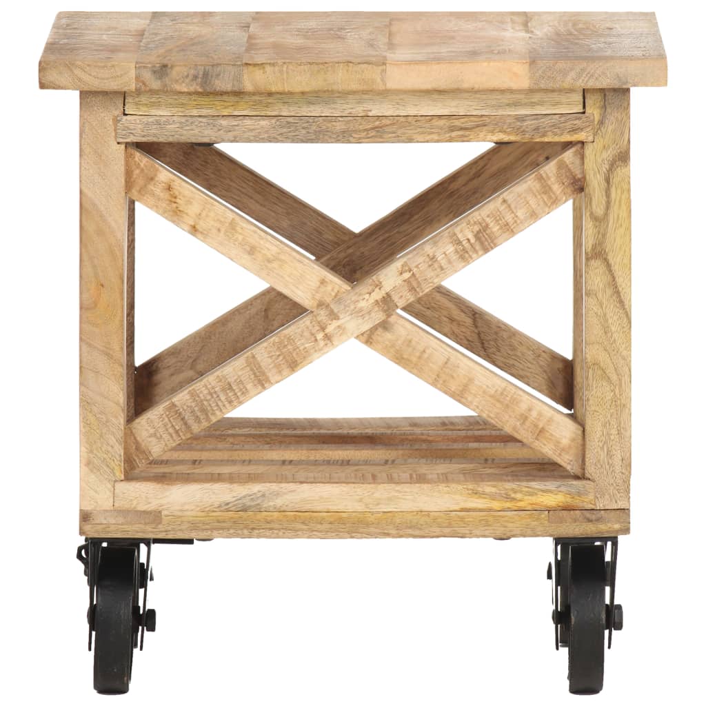 Side Table with Wheels 40x40x42 cm Rough Mango Wood - OLBRIT