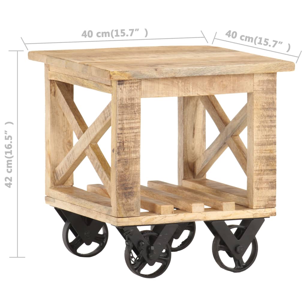 Side Table with Wheels 40x40x42 cm Rough Mango Wood - OLBRIT