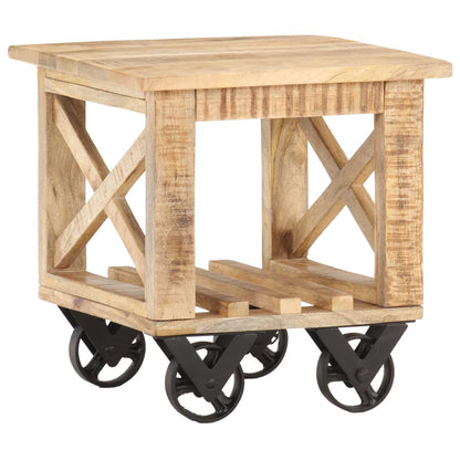 Side Table with Wheels 40x40x42 cm Rough Mango Wood - OLBRIT