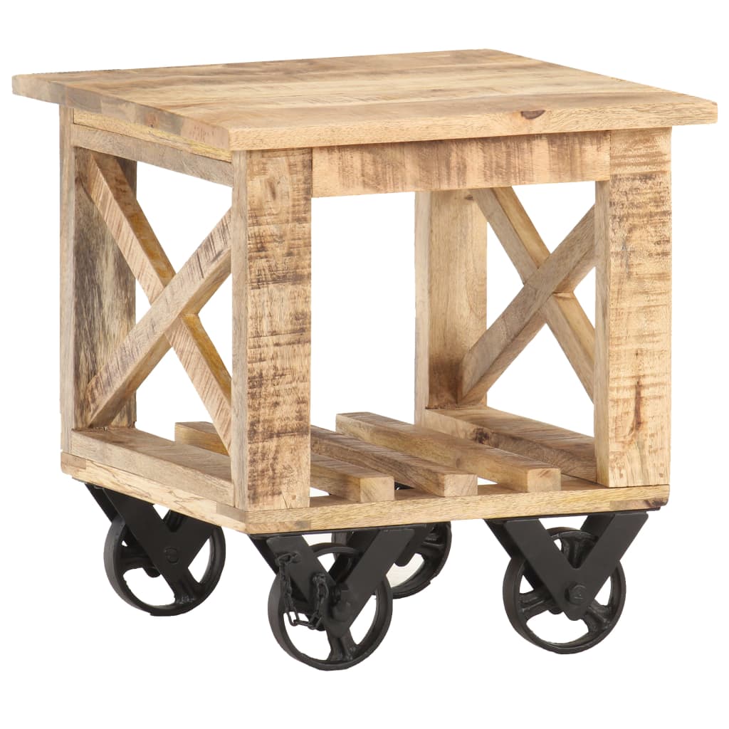 Side Table with Wheels 40x40x42 cm Rough Mango Wood - OLBRIT