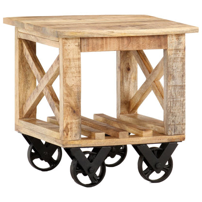 Side Table with Wheels 40x40x42 cm Rough Mango Wood - OLBRIT