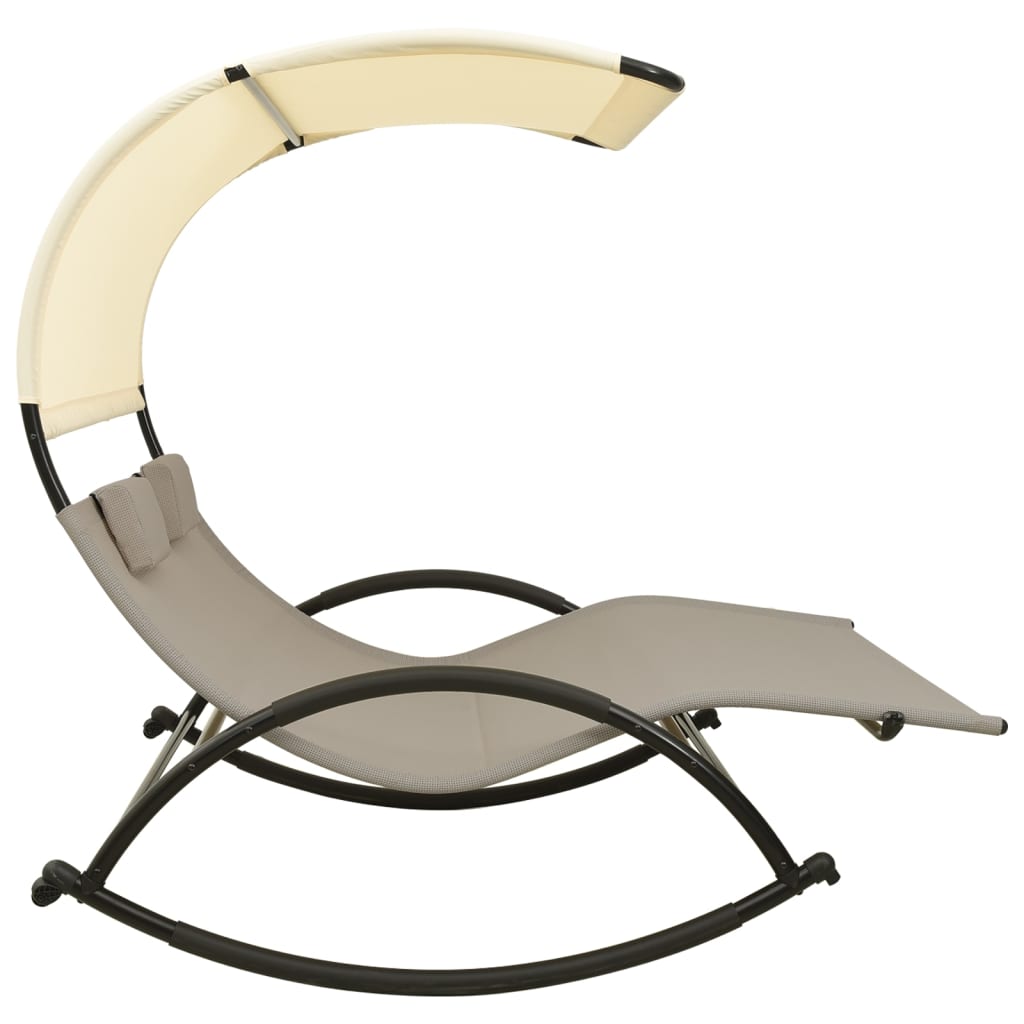 Double Sun Lounger with Canopy Textilene Taupe and Cream - OLBRIT