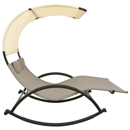 Double Sun Lounger with Canopy Textilene Taupe and Cream - OLBRIT