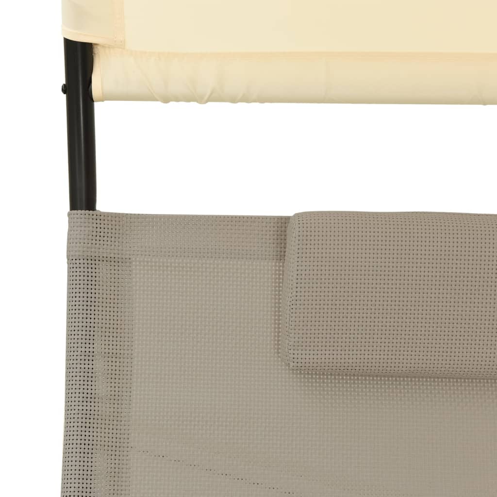 Double Sun Lounger with Canopy Textilene Taupe and Cream - OLBRIT