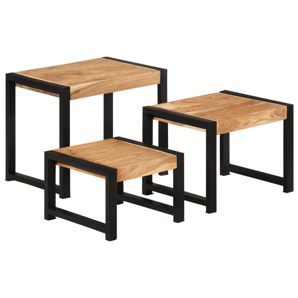 Nesting Tables 3 pcs Solid Wood with Sheesham Finish - OLBRIT