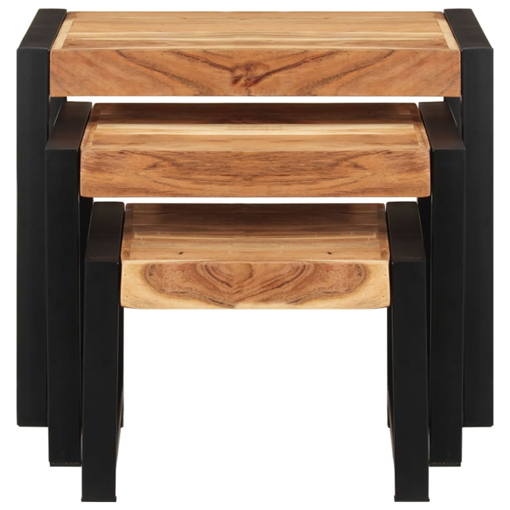 Nesting Tables 3 pcs Solid Wood with Sheesham Finish - OLBRIT