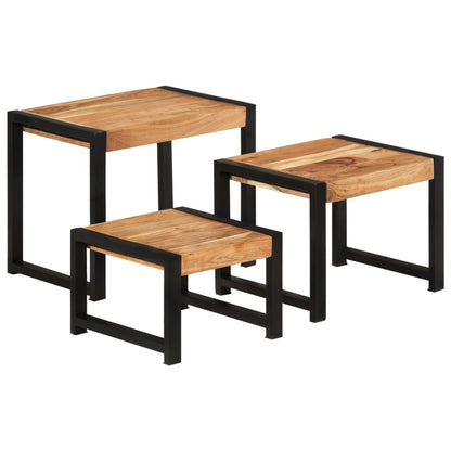 Nesting Tables 3 pcs Solid Wood with Sheesham Finish - OLBRIT