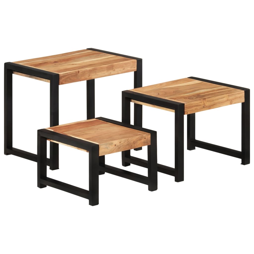 Nesting Tables 3 pcs Solid Wood with Sheesham Finish - OLBRIT