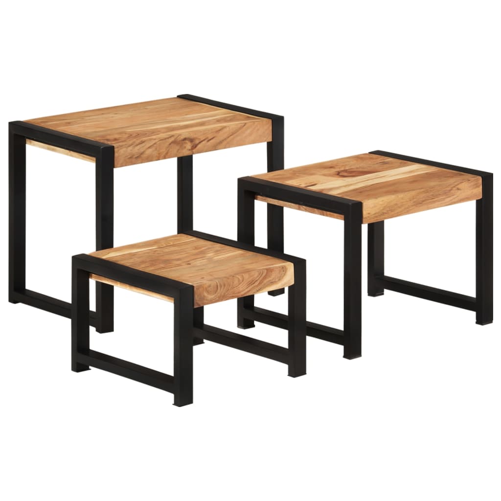 Nesting Tables 3 pcs Solid Wood with Sheesham Finish - OLBRIT