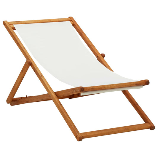 Folding Beach Chair Eucalyptus Wood and Fabric Cream White - OLBRIT