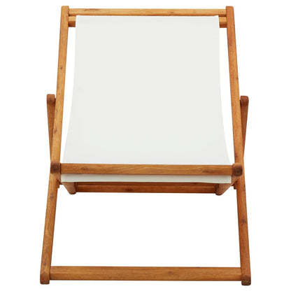 Folding Beach Chair Eucalyptus Wood and Fabric Cream White - OLBRIT