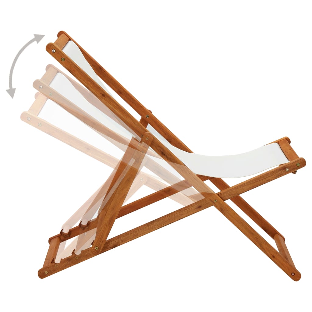 Folding Beach Chair Eucalyptus Wood and Fabric Cream White - OLBRIT