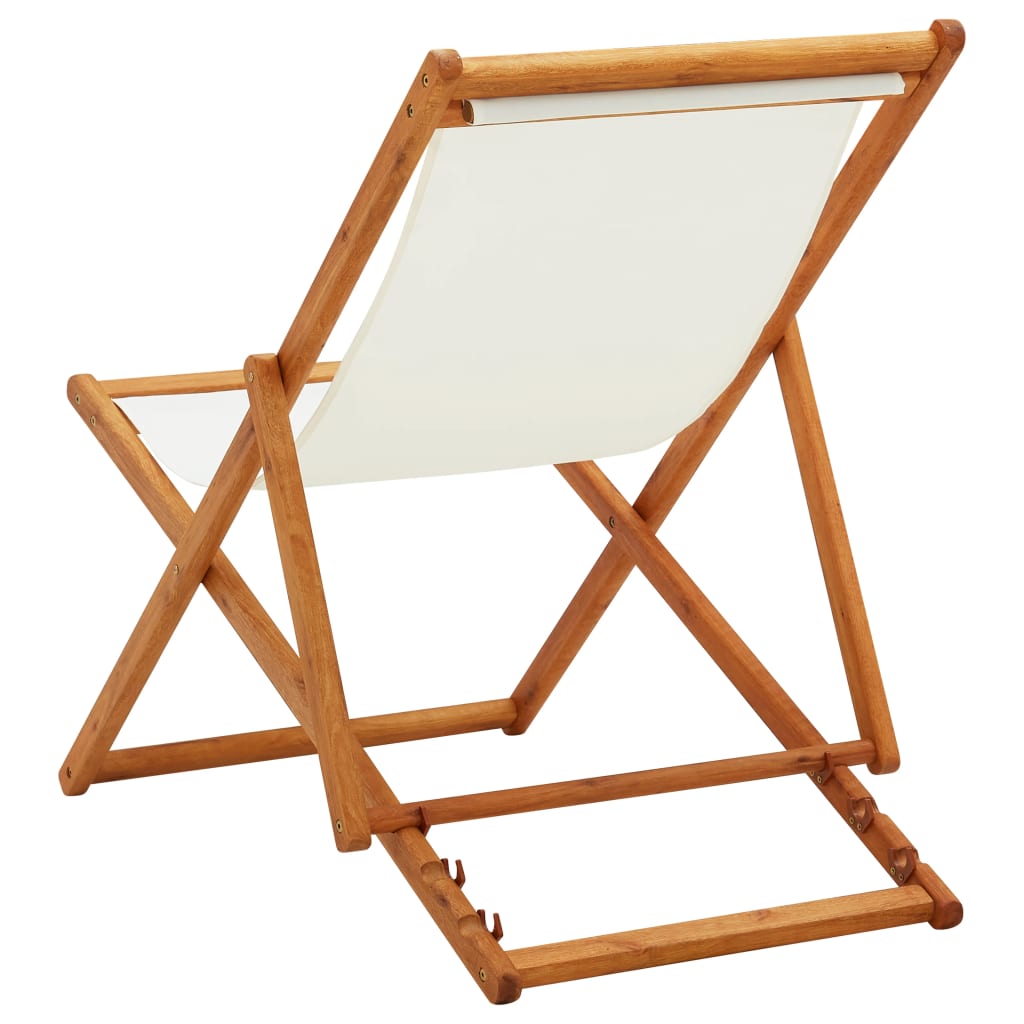 Folding Beach Chair Eucalyptus Wood and Fabric Cream White - OLBRIT