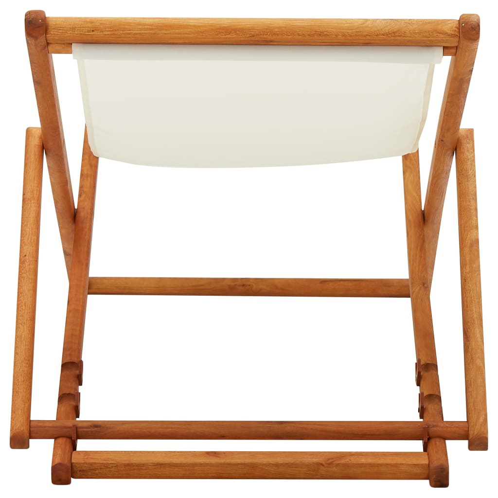 Folding Beach Chair Eucalyptus Wood and Fabric Cream White - OLBRIT