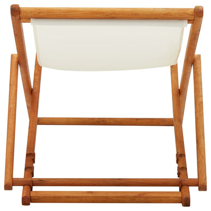 Folding Beach Chair Eucalyptus Wood and Fabric Cream White - OLBRIT