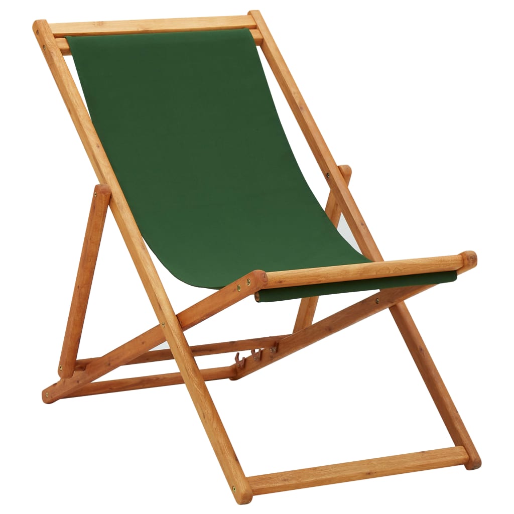 Folding Beach Chair Eucalyptus Wood and Fabric Green - OLBRIT