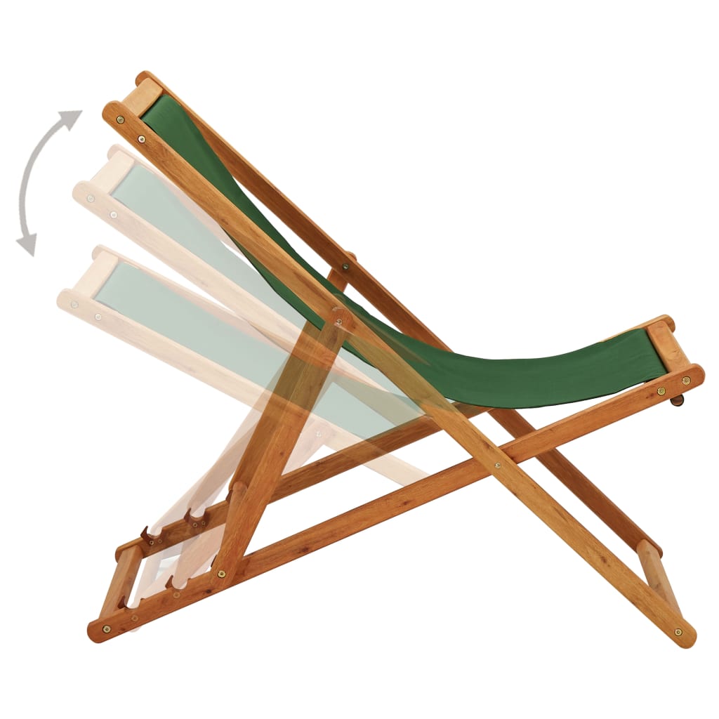 Folding Beach Chair Eucalyptus Wood and Fabric Green - OLBRIT