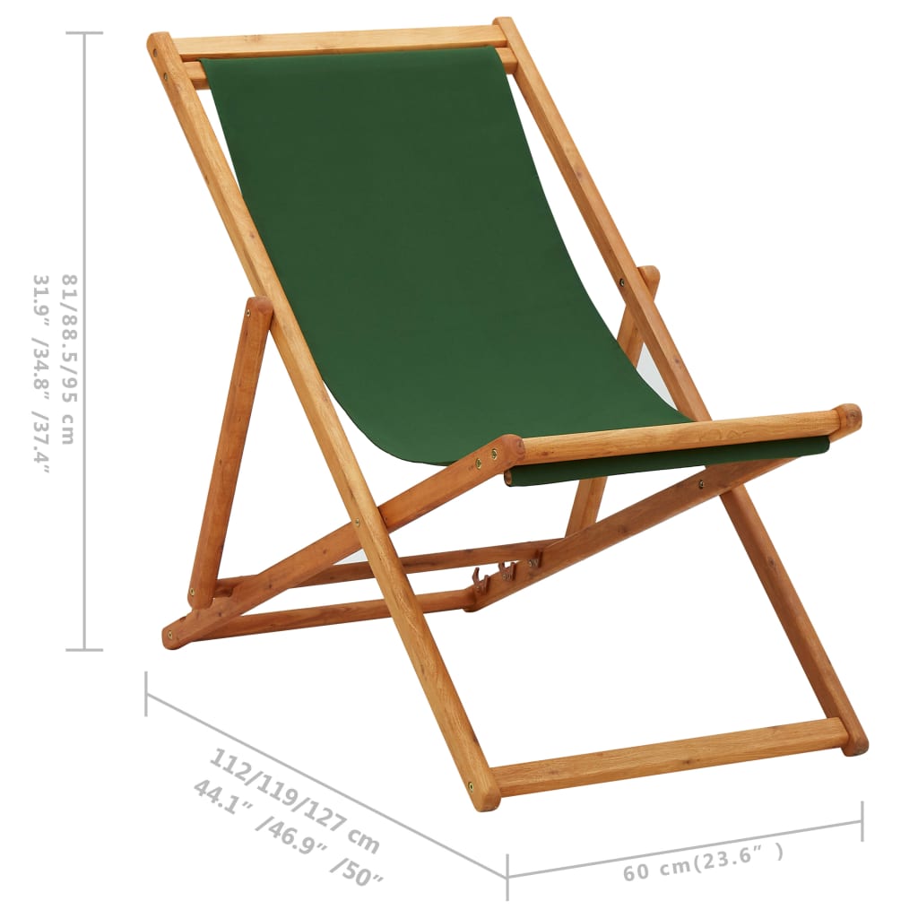 Folding Beach Chair Eucalyptus Wood and Fabric Green - OLBRIT