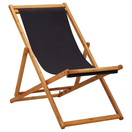 Folding Beach Chair Eucalyptus Wood and Fabric Black - OLBRIT