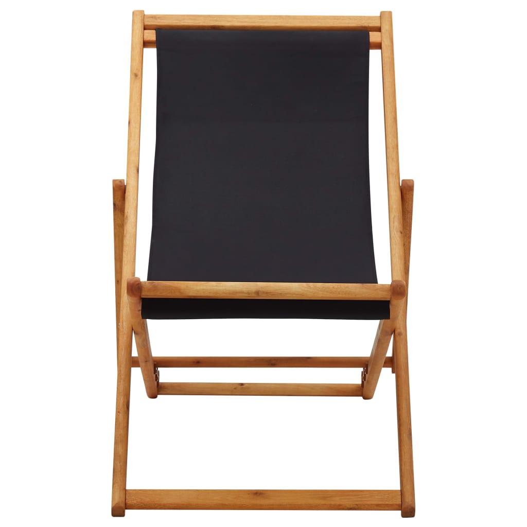 Folding Beach Chair Eucalyptus Wood and Fabric Black - OLBRIT