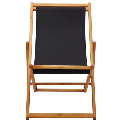 Folding Beach Chair Eucalyptus Wood and Fabric Black - OLBRIT