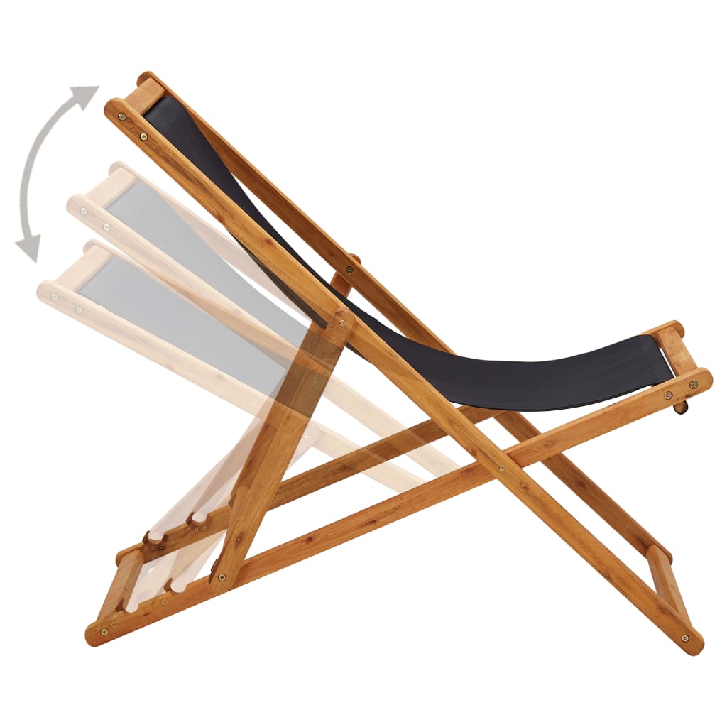 Folding Beach Chair Eucalyptus Wood and Fabric Black - OLBRIT