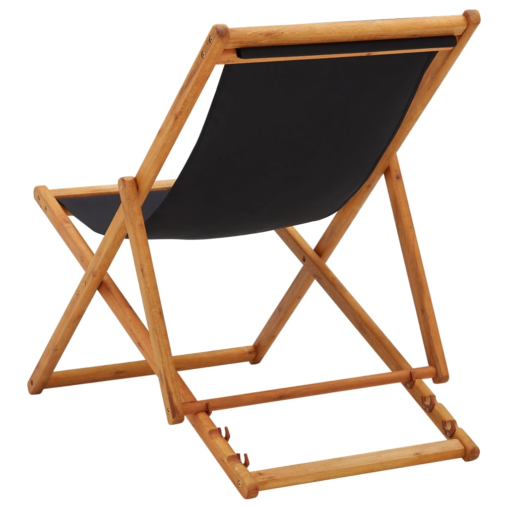 Folding Beach Chair Eucalyptus Wood and Fabric Black - OLBRIT