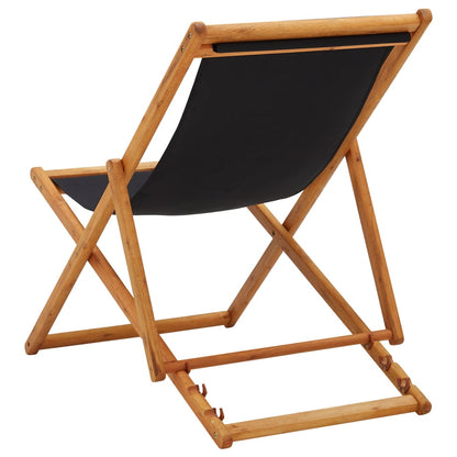 Folding Beach Chair Eucalyptus Wood and Fabric Black - OLBRIT