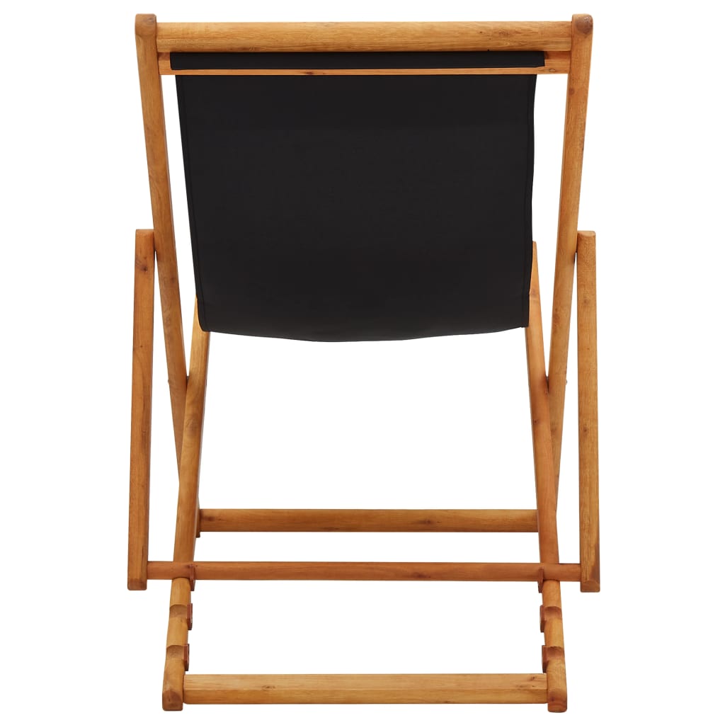 Folding Beach Chair Eucalyptus Wood and Fabric Black - OLBRIT