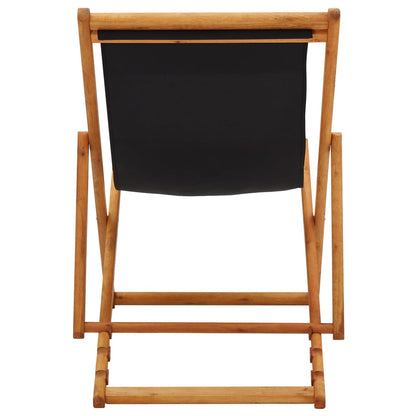 Folding Beach Chair Eucalyptus Wood and Fabric Black - OLBRIT