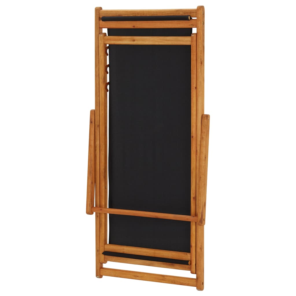 Folding Beach Chair Eucalyptus Wood and Fabric Black - OLBRIT