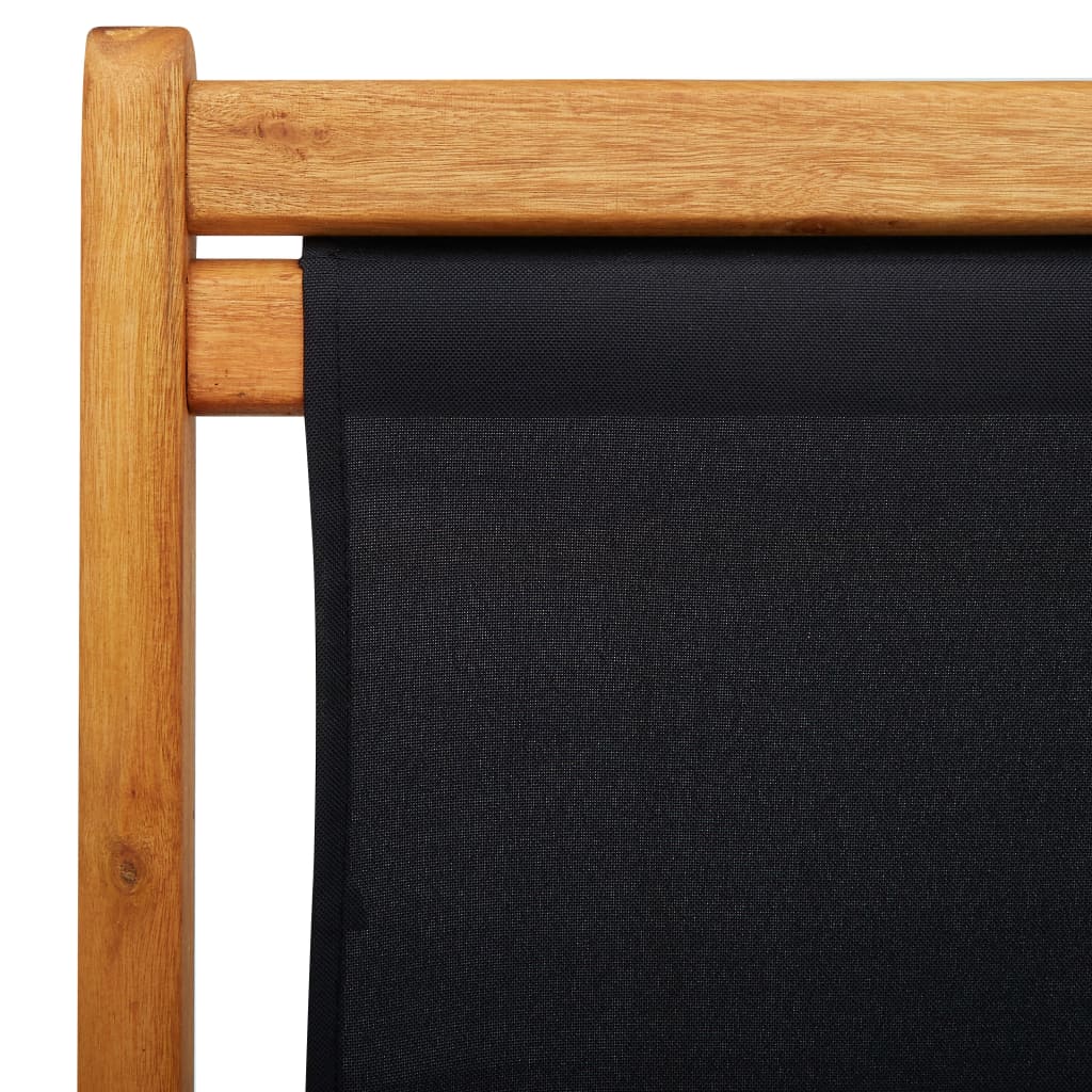 Folding Beach Chair Eucalyptus Wood and Fabric Black - OLBRIT