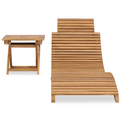 Folding Sun Lounger with Table Solid Teak Wood - OLBRIT