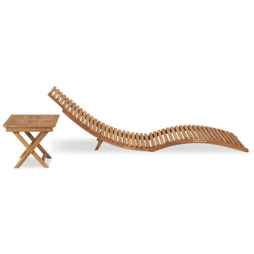 Folding Sun Lounger with Table Solid Teak Wood - OLBRIT